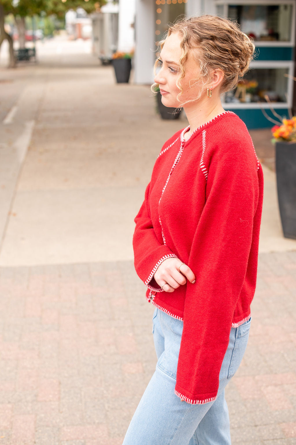 Red LS Button Sweater Cardgian