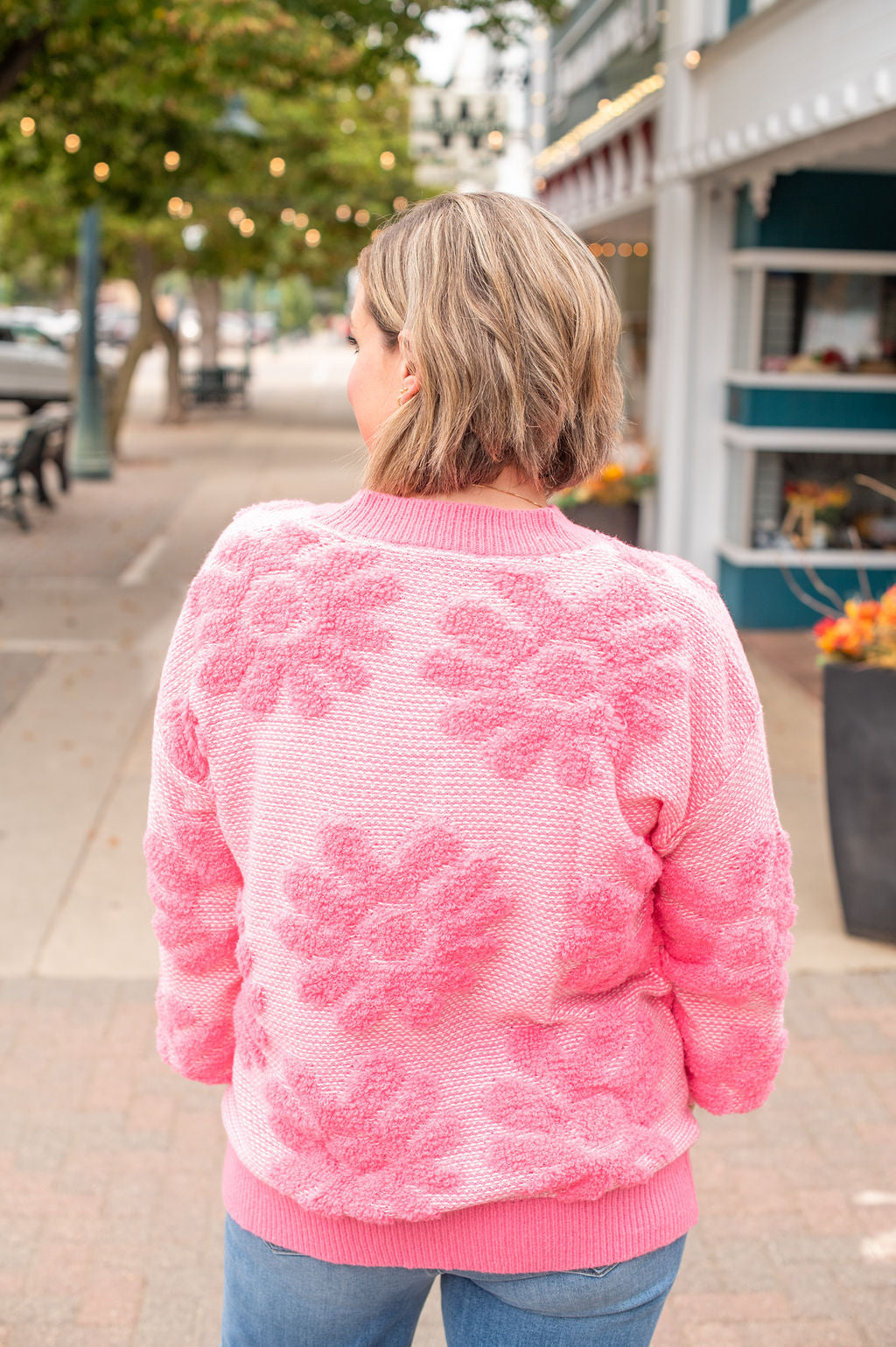 Baby Pink Floral Textured Sweater
