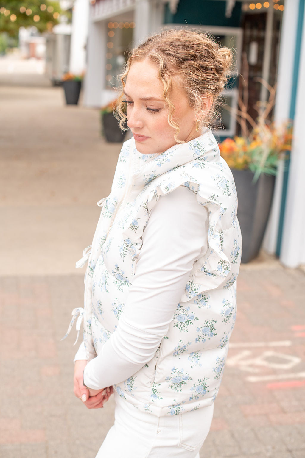 Cream+ Blue Floral Vest