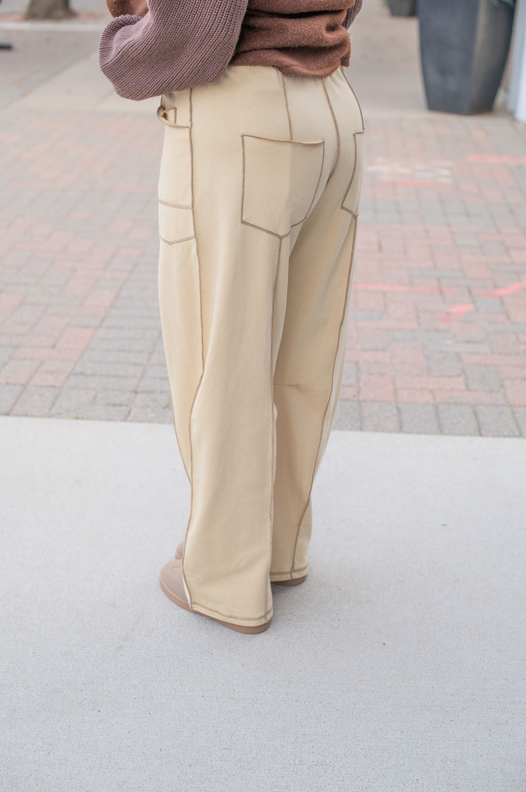 Khaki + Brown Trim Baggy Sweatpants