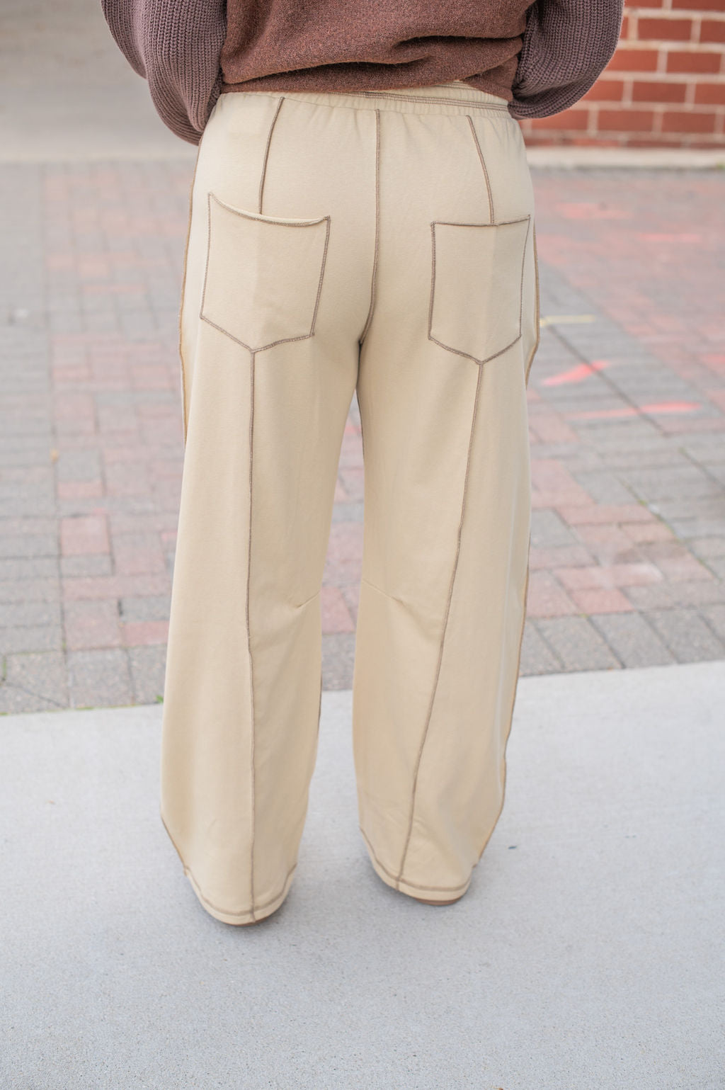 Khaki + Brown Trim Baggy Sweatpants