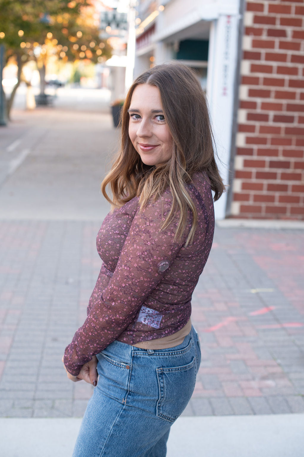 Burgundy Sheer Floral Layering Top