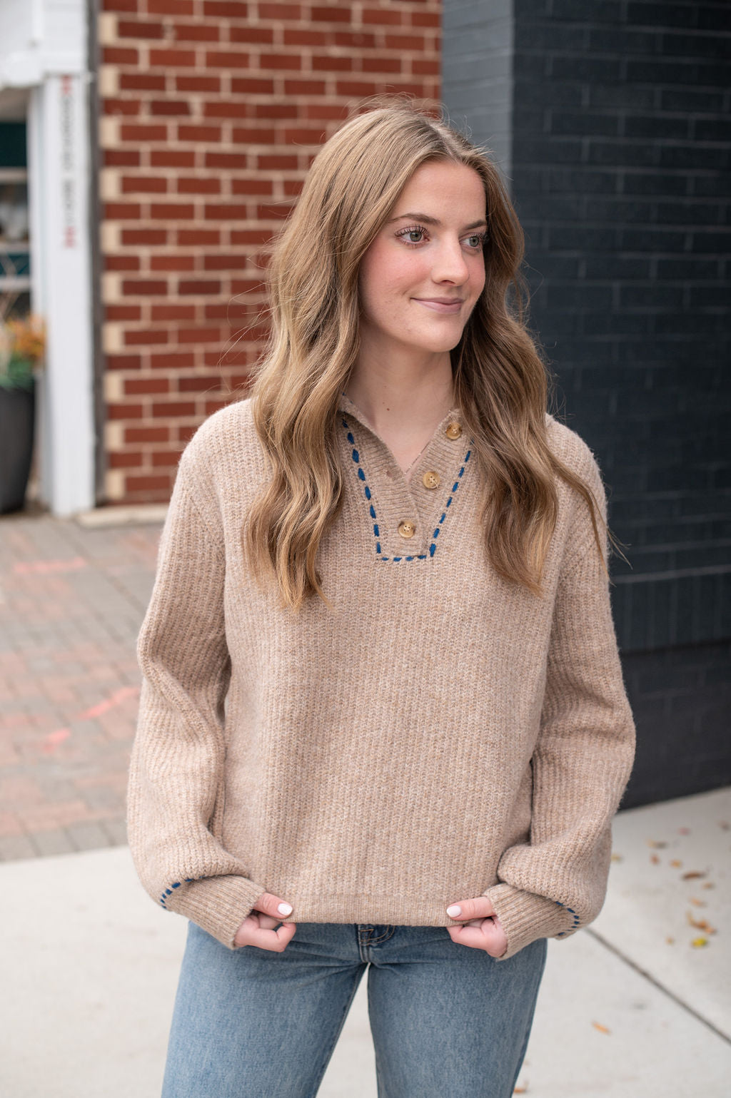Mocha + Navy Stitched Sweater
