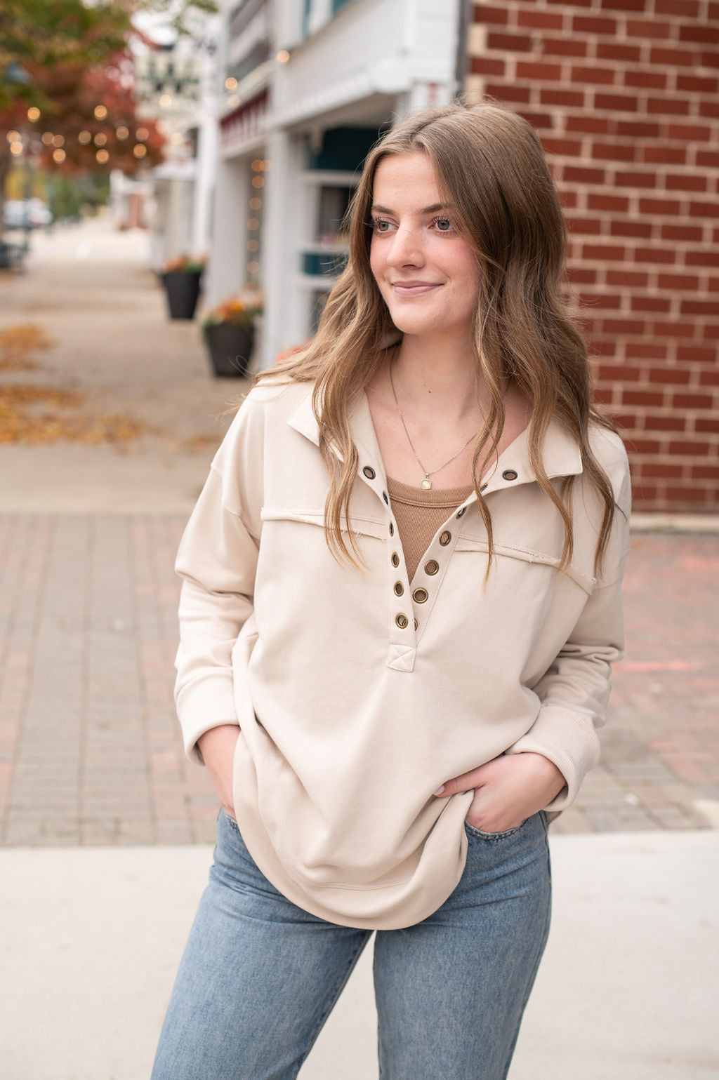 Taupe V Neck Basic Pullover