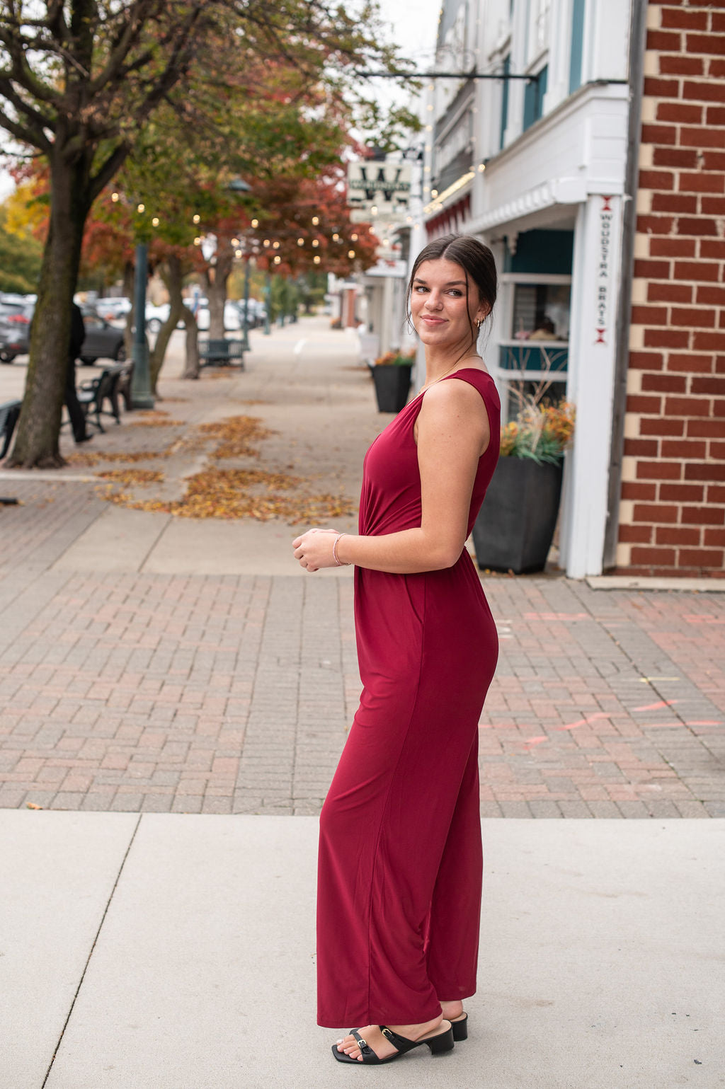 Maroon V Neck Twist Jumpsuit
