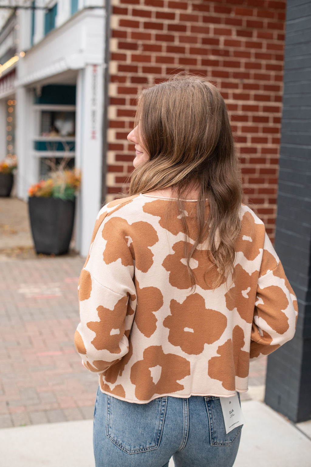 Cream + Mocha Abstract Floral Sweater