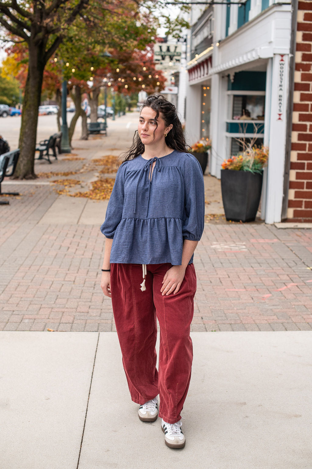 Denim Tie Peplum Top