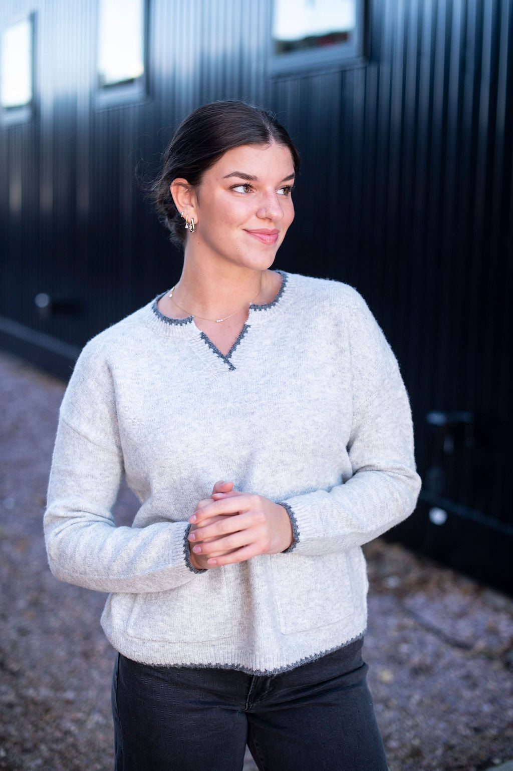 Light Gray + Charcoal Lined Pocketed Sweater
