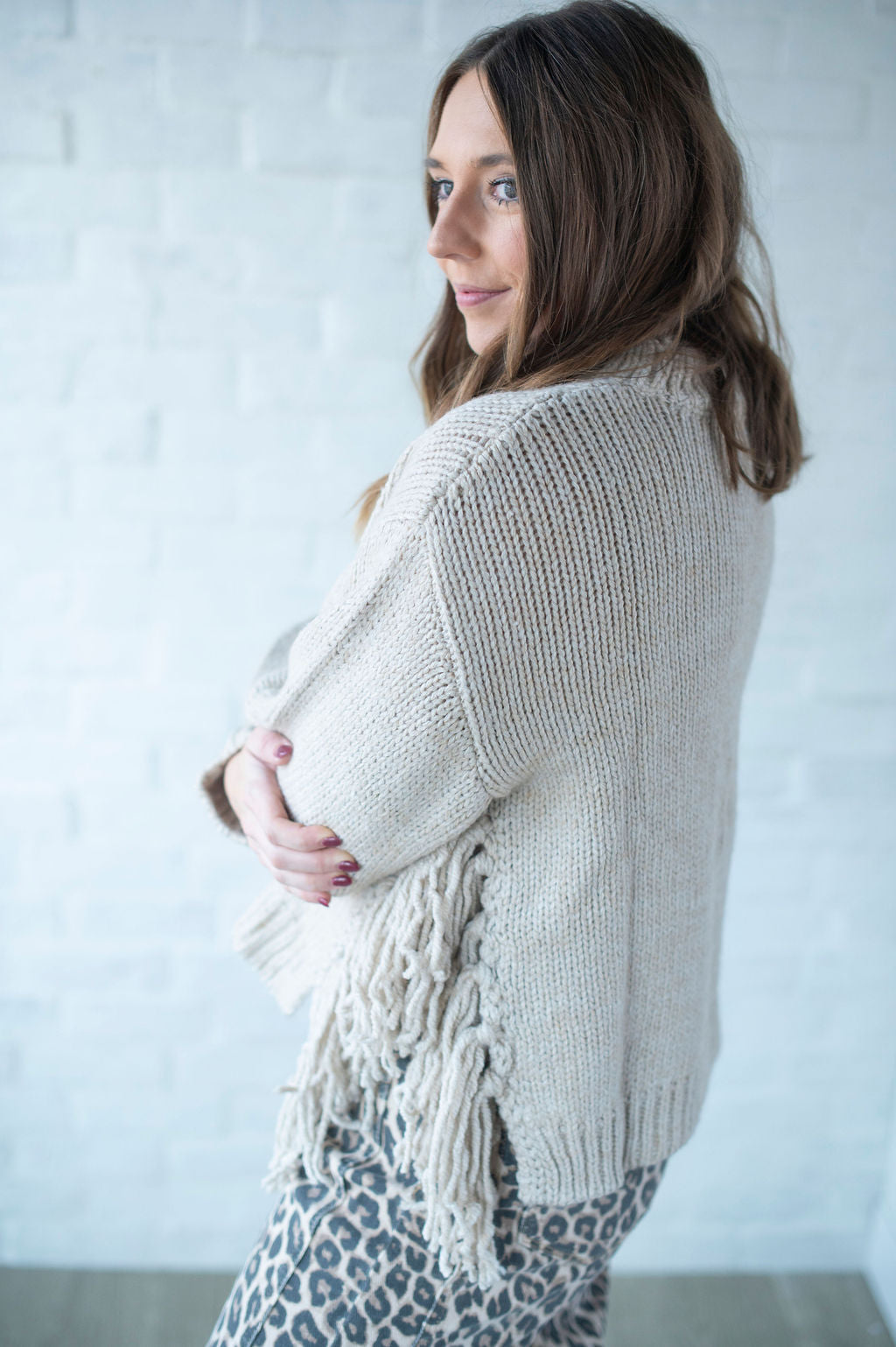 Stone Fringe Tie Sweater