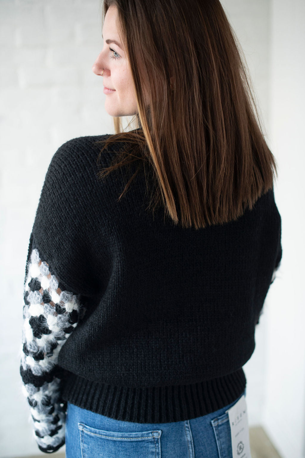 Black Crochet Crop Sweater