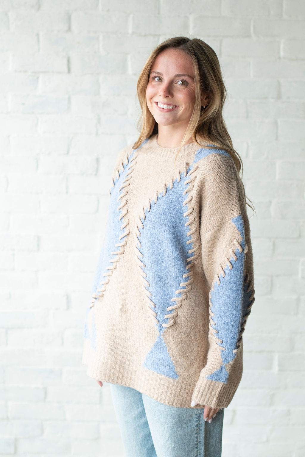 Khaki + Blue Stitching Sweater