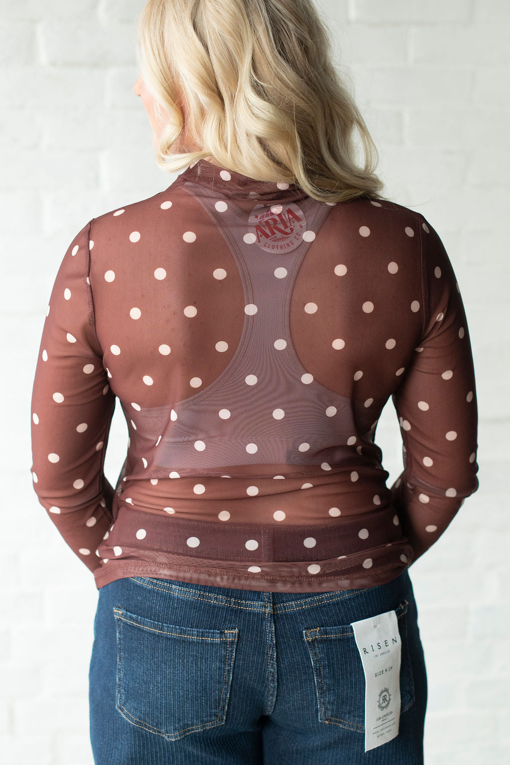 Brown Mesh Polka Dot Layering Top