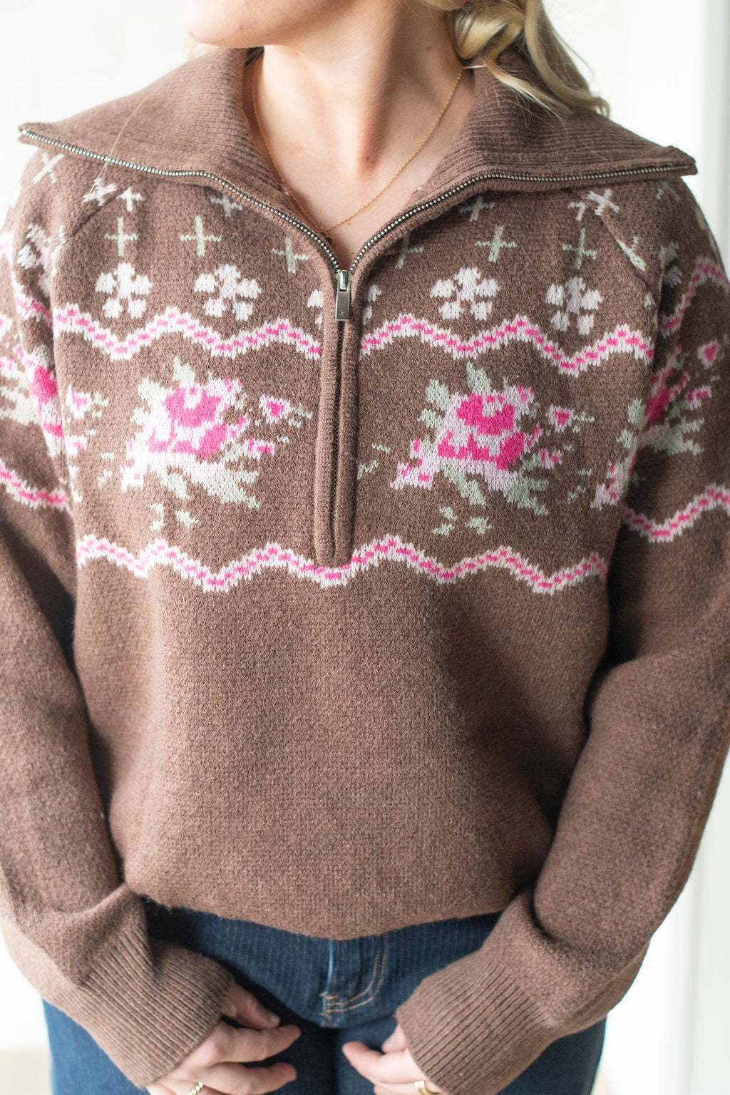 Brown Isle Half Zip Sweater