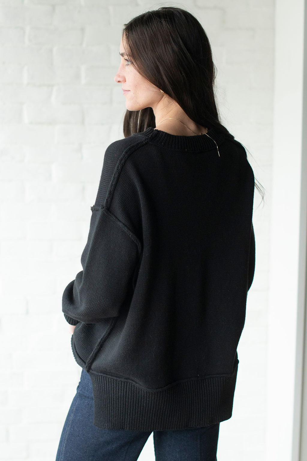Black Oversized Drop Shoulder Sweater