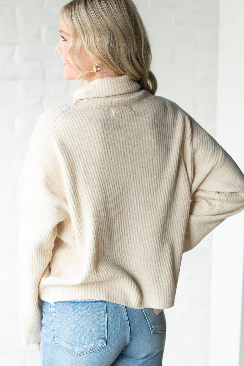 Cream Mock Neck Knit Sweater
