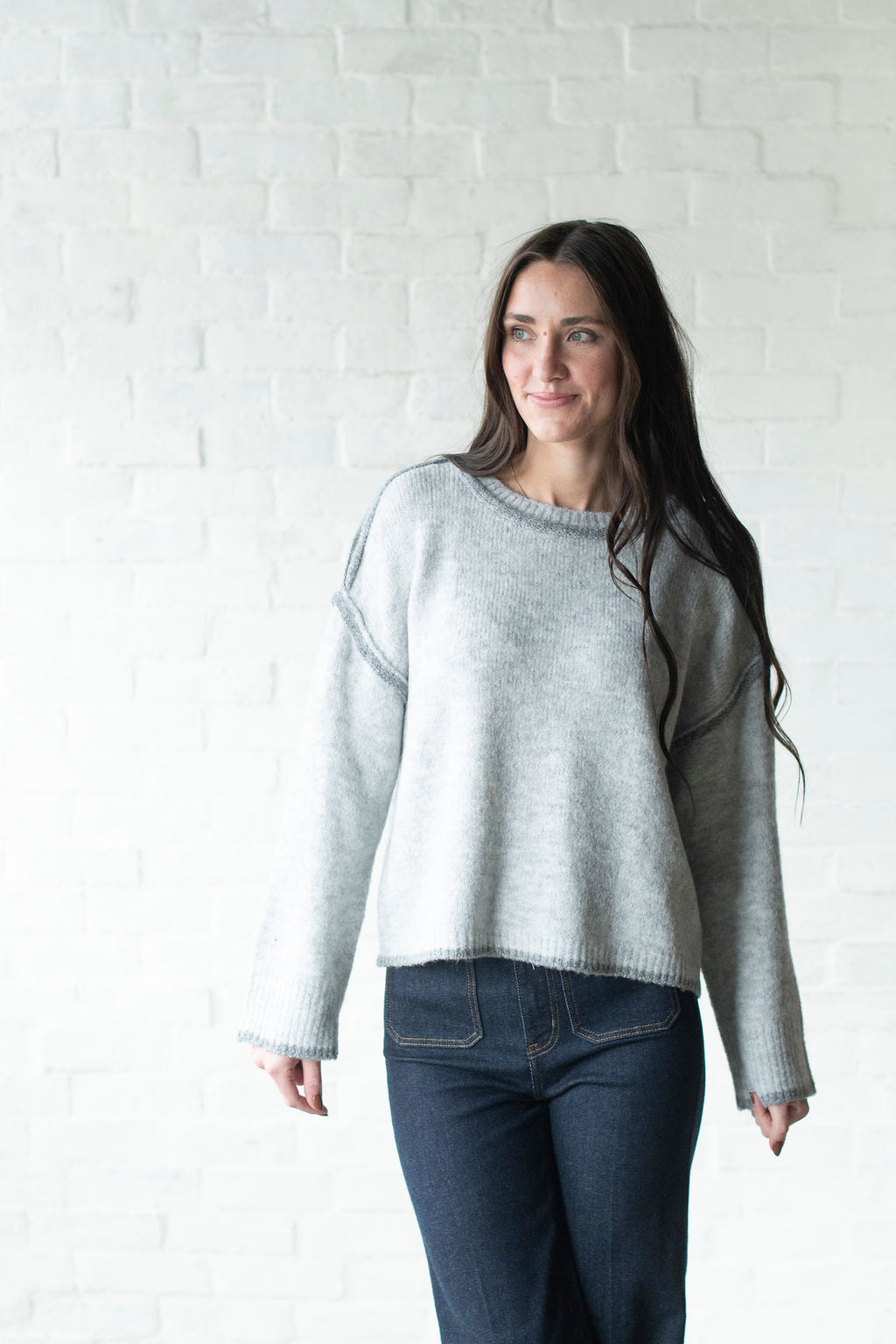 Heather Gray Drop Shoulder Oversized Sweater