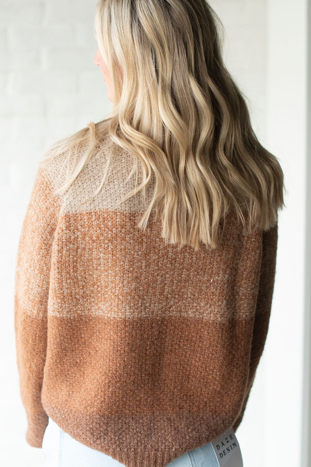Brown Colorblock Button Sweater