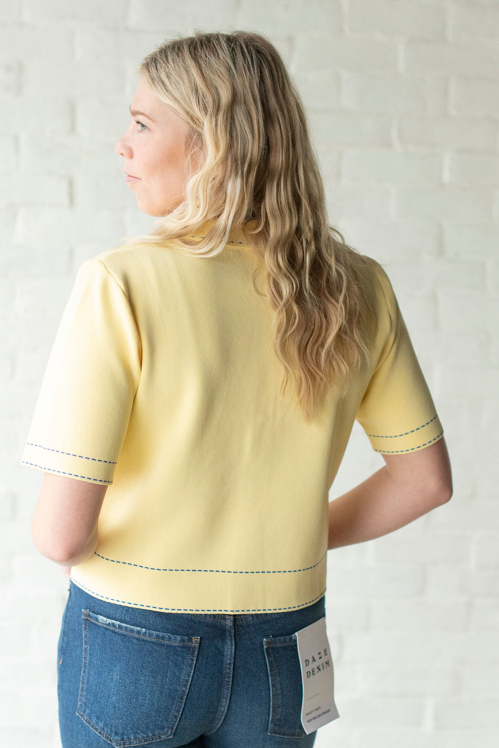 Yellow + Blue Trim SS Sweater
