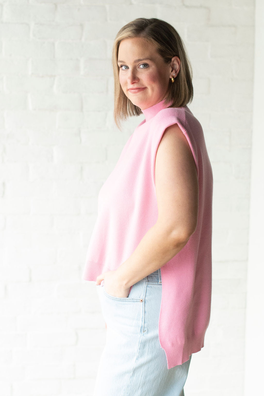 Pink Mock Neck Sweater Tank