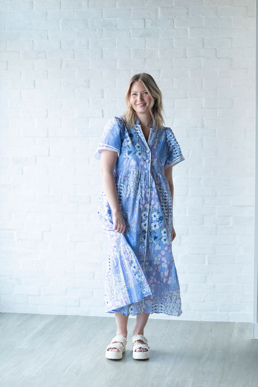 Purple Printed SS Midi Dress