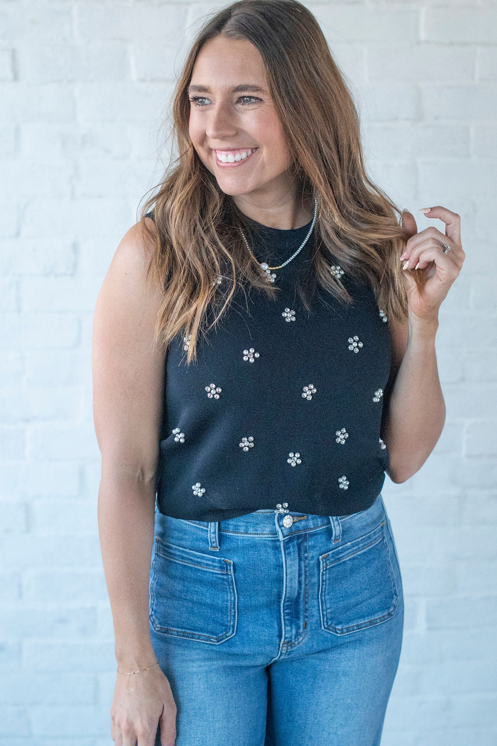 Black Flower Sweater Tank