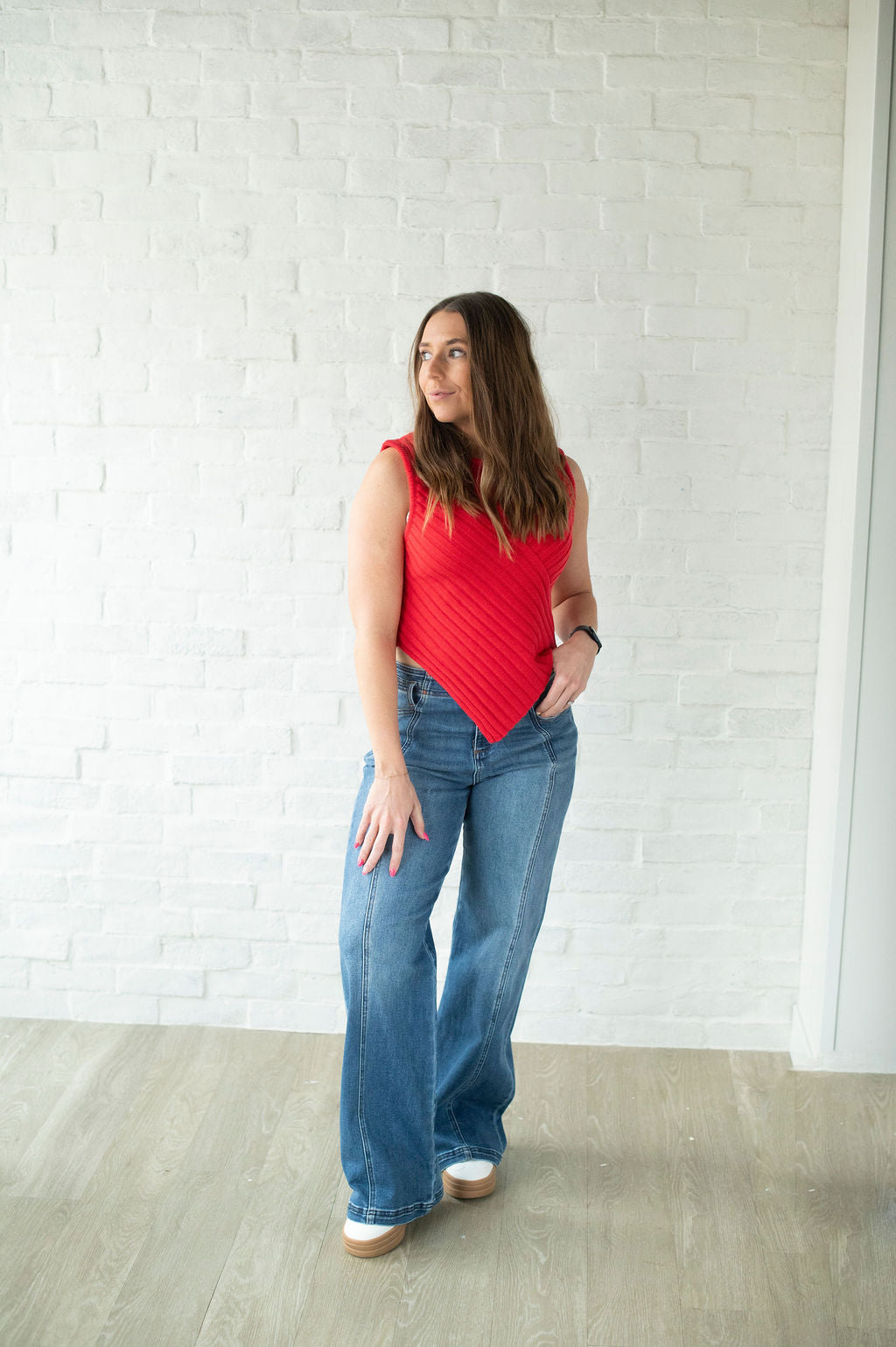 Red Scarf Hem Tank
