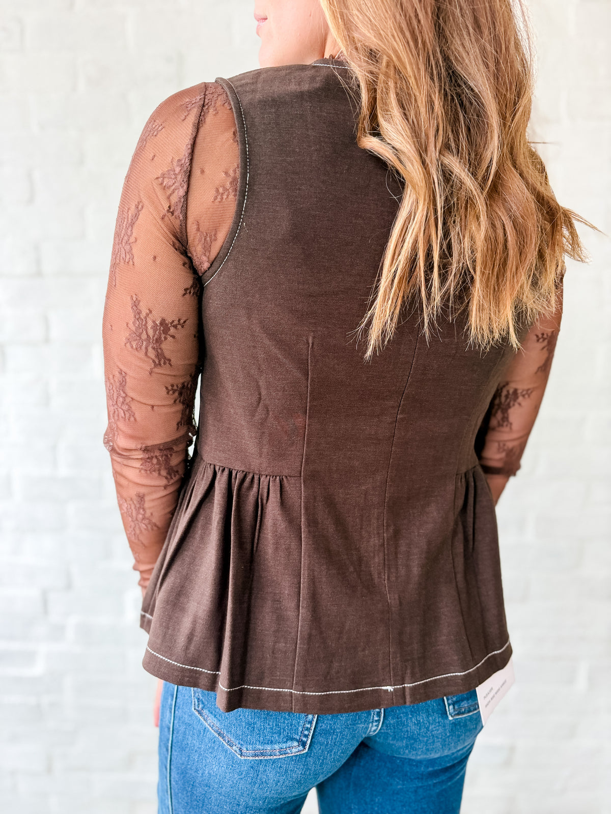 Brown Sleeveless Peplum Blouse