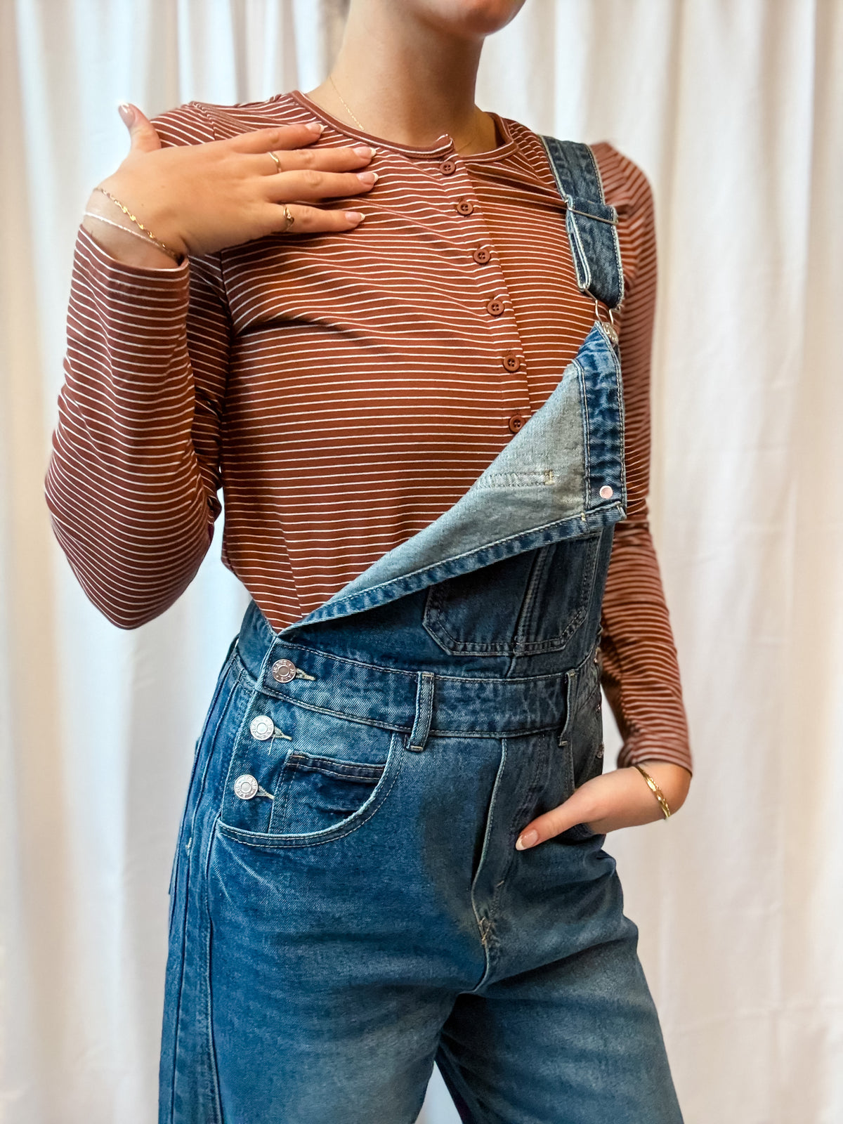 Brown + White Pin Stripe Button Cardigan