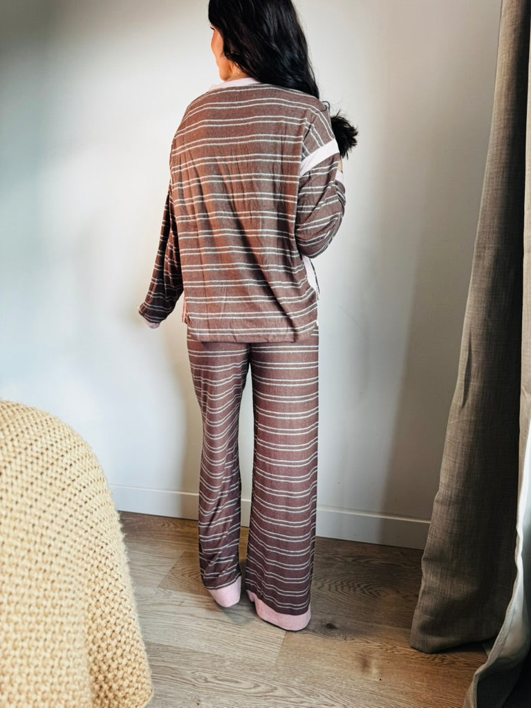 Brown + Gray Stripe Lounge Set