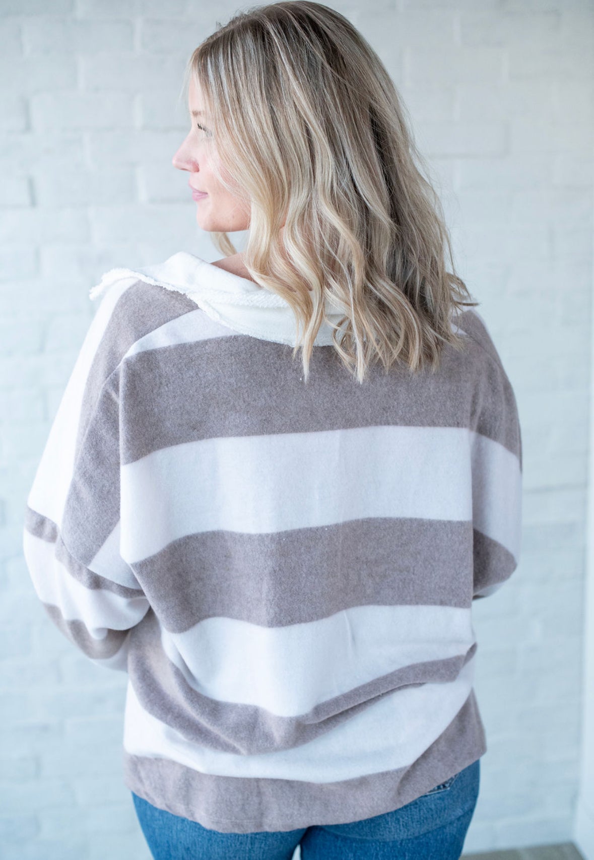 Taupe Stripe Soft Brush Oversized Top