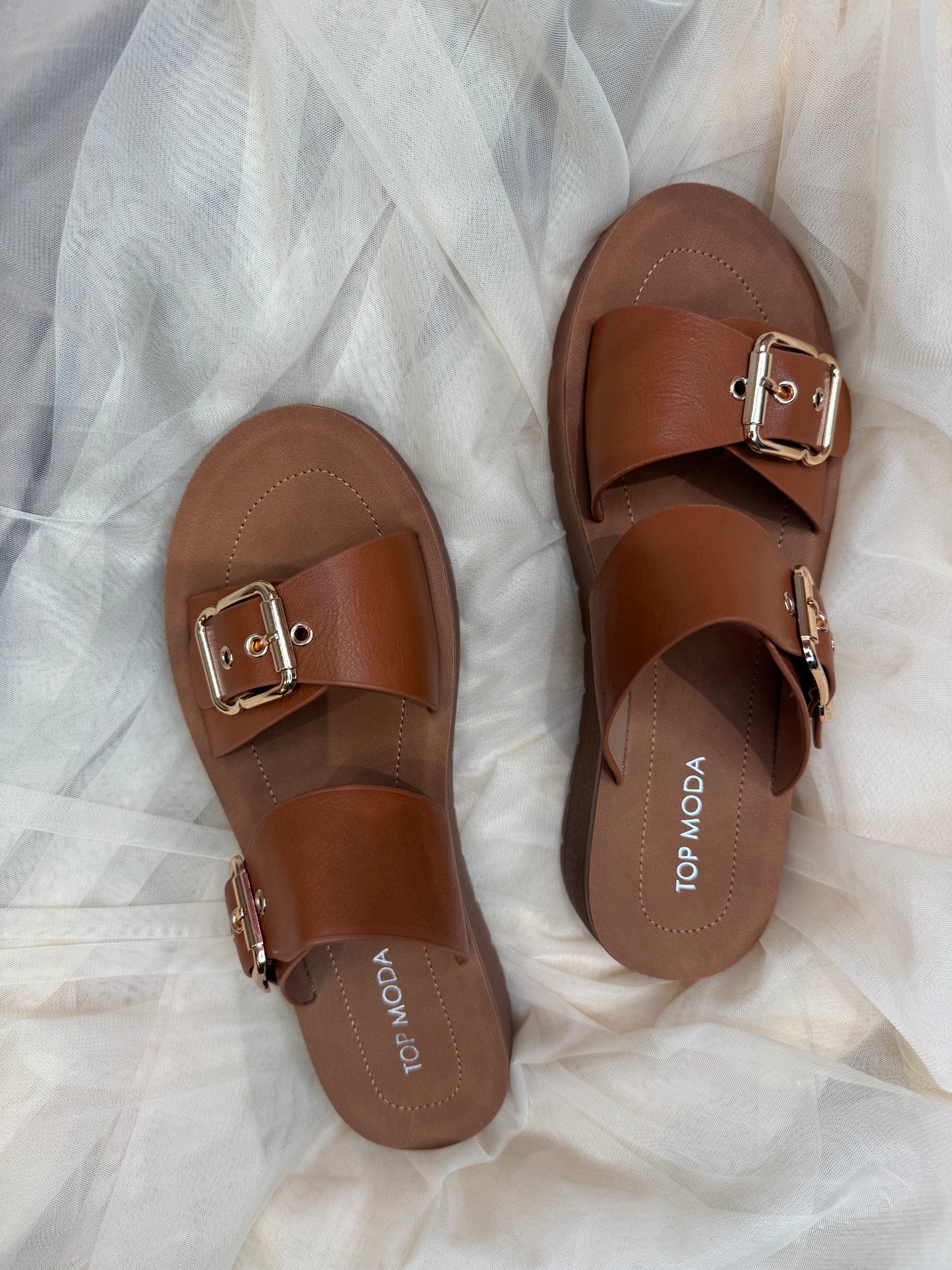 Otto Tan Slide Buckle Sandals