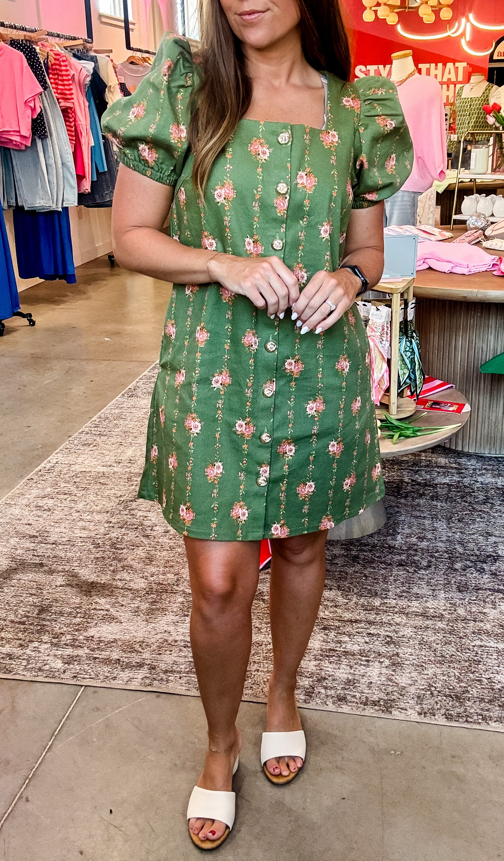 corduroy dress green Krissie Puff Sleeve Large reality-2020
