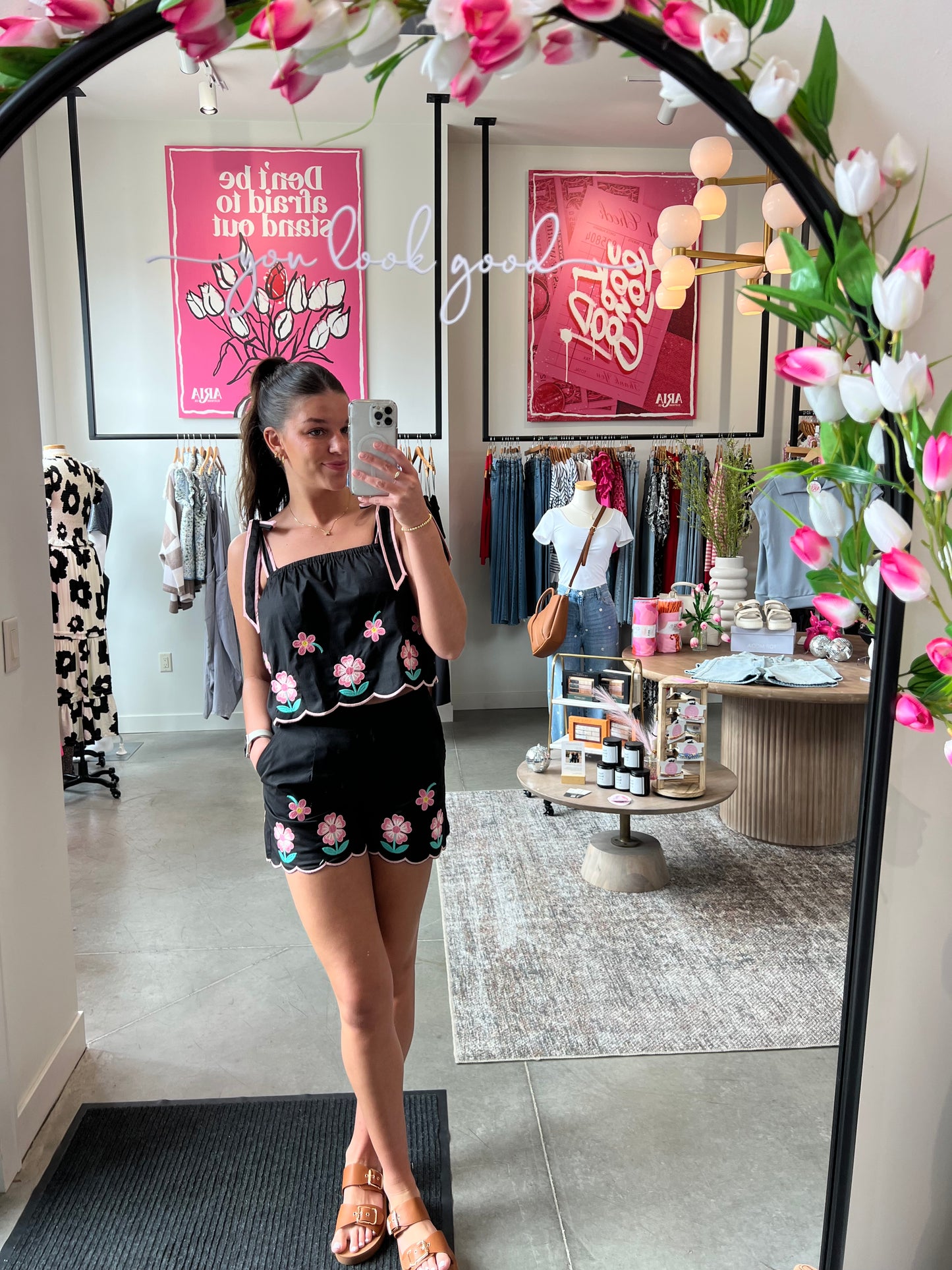 Flower Embroidered Tank + Shorts