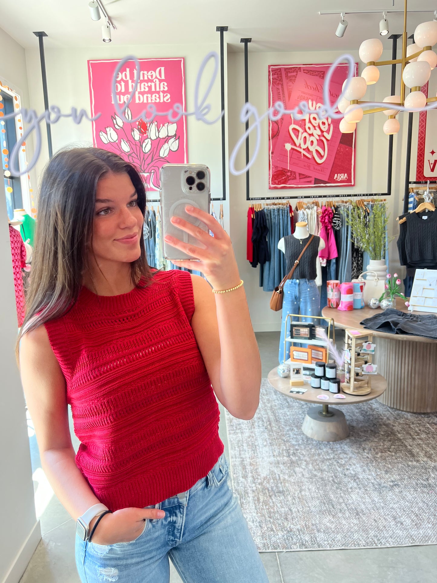 Red Crew Neck Sweater Vest