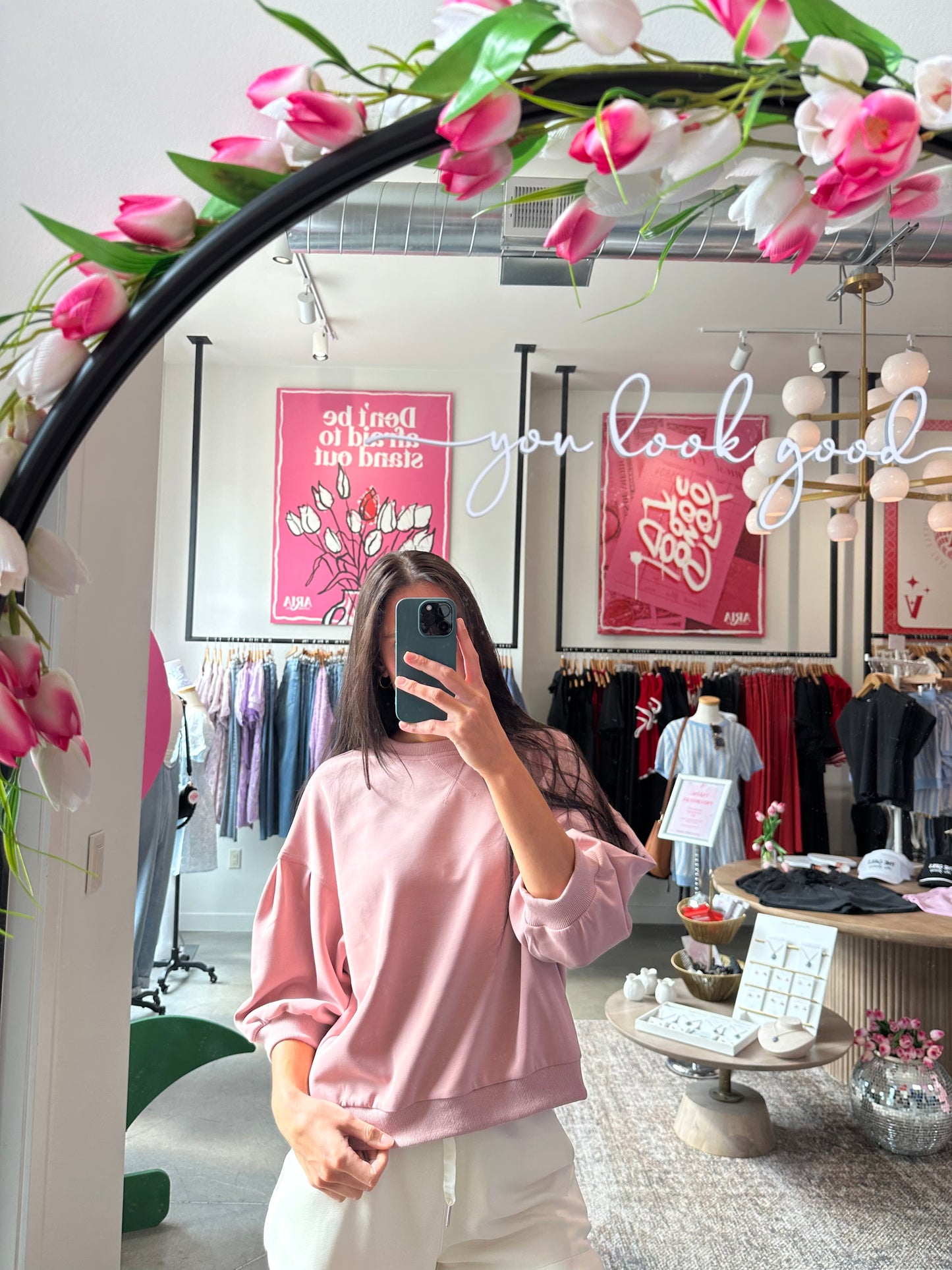 Rose Pleated Crewneck