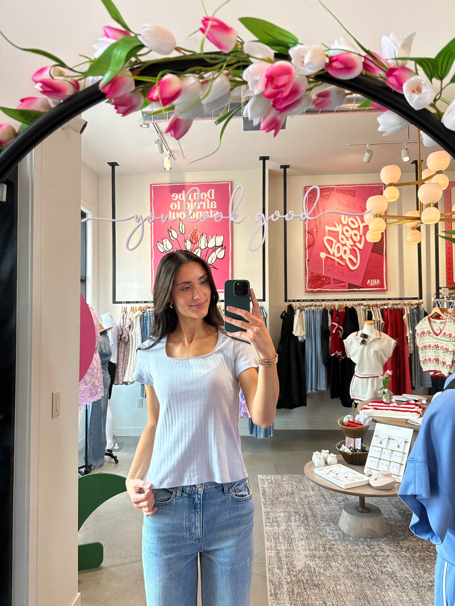 Light Blue Square Neck Tee