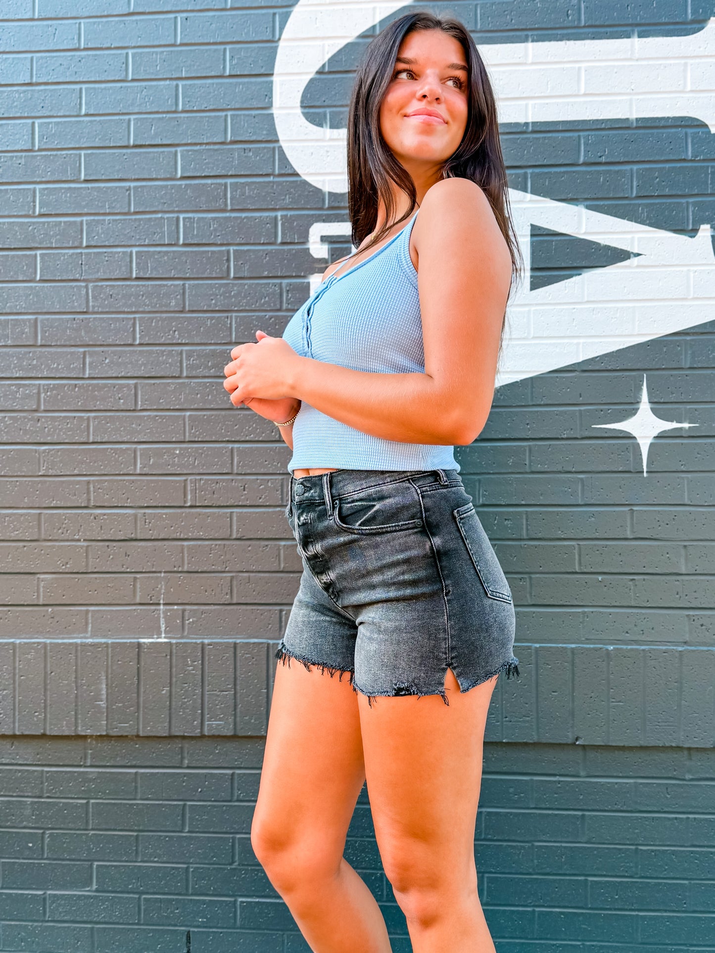 DAZE High Rise Raven Vintage Shorts