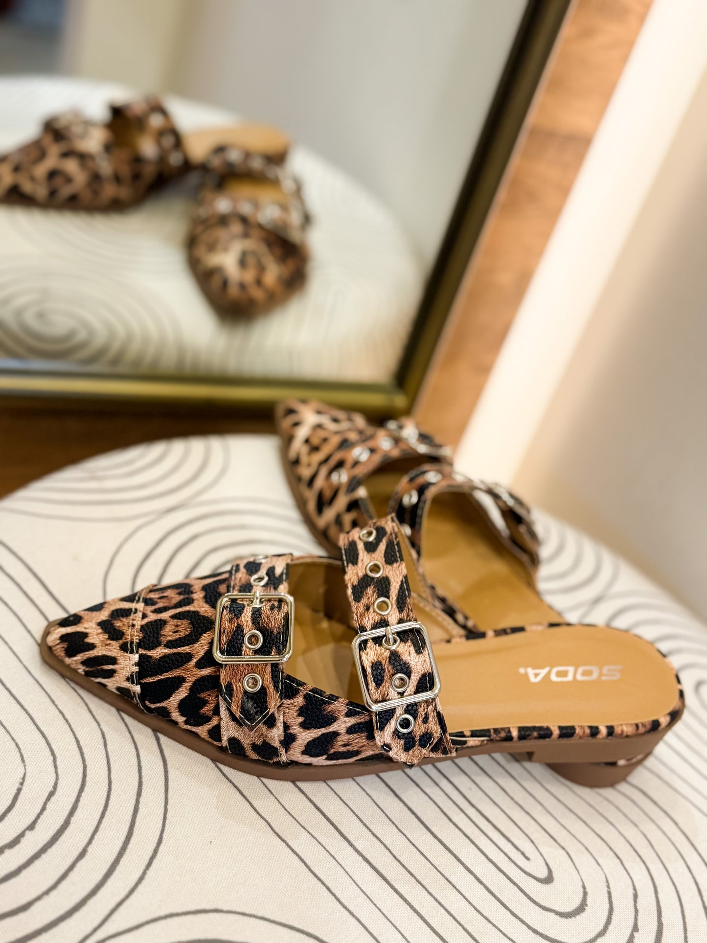 Leopard Buckle Mule