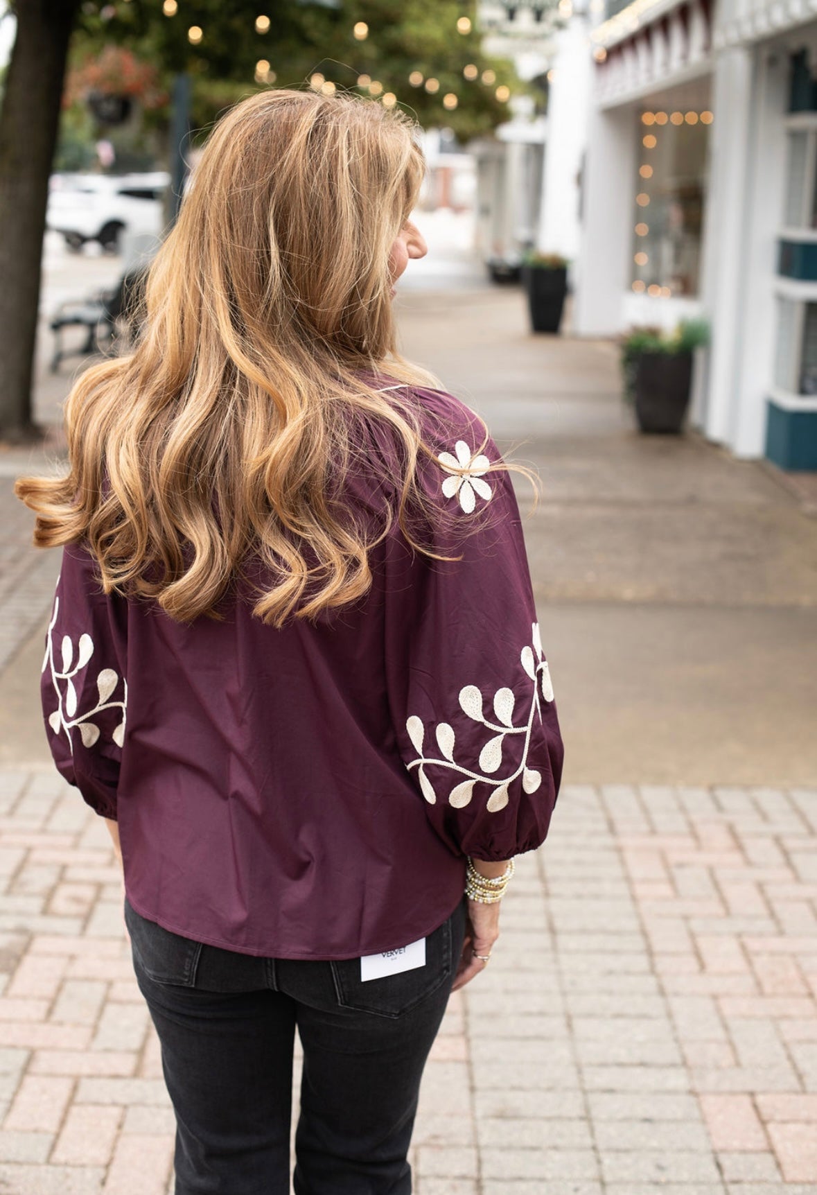 Wine Floral Button Blouse