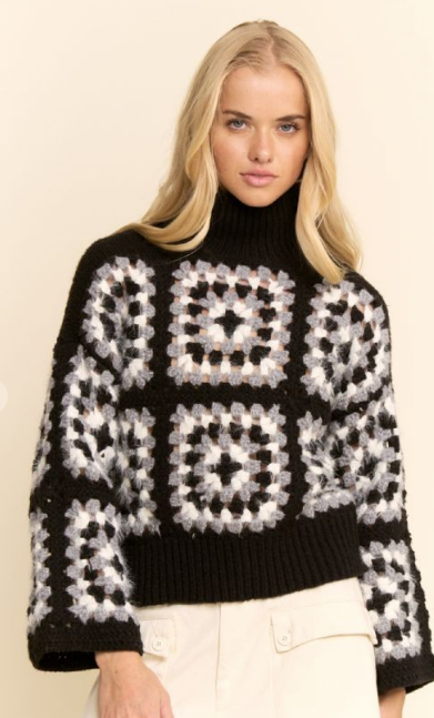 Black Crochet Crop Sweater
