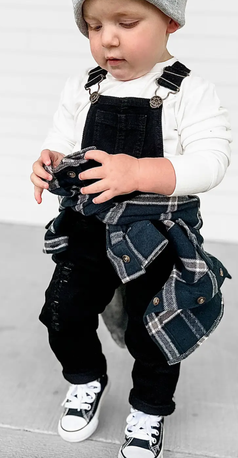 Black Distressed Overalls