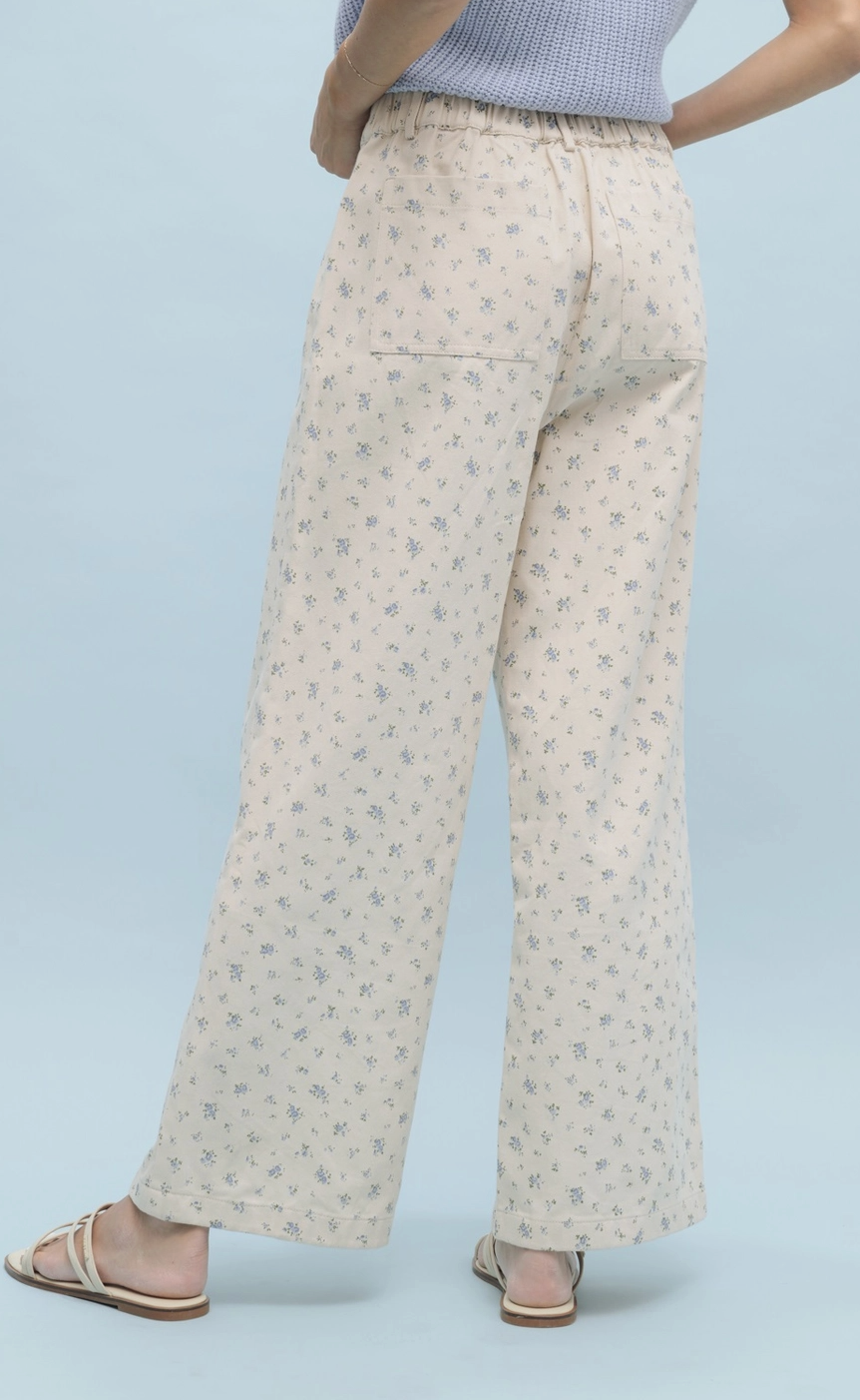 Taupe + Blue Petit Floral Pants