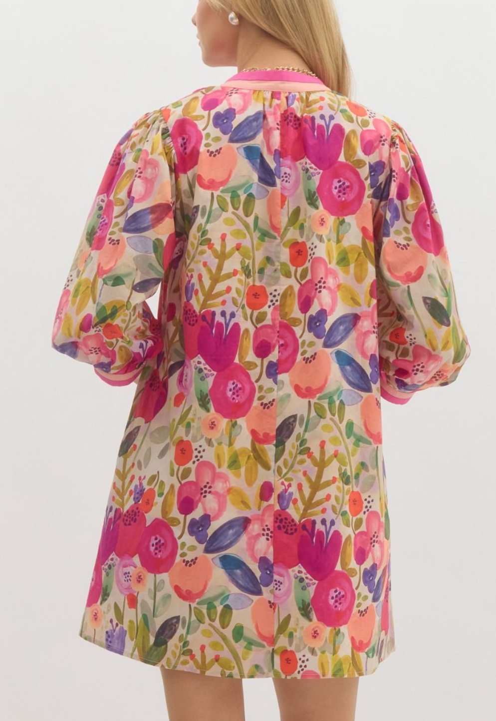 Spring Floral Elbow Sleeve Mini Dress