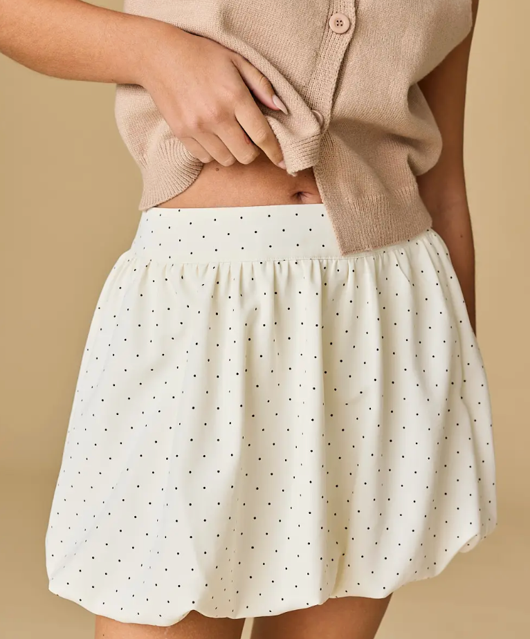 Ivory Polkdot Dot Bubble Skirt