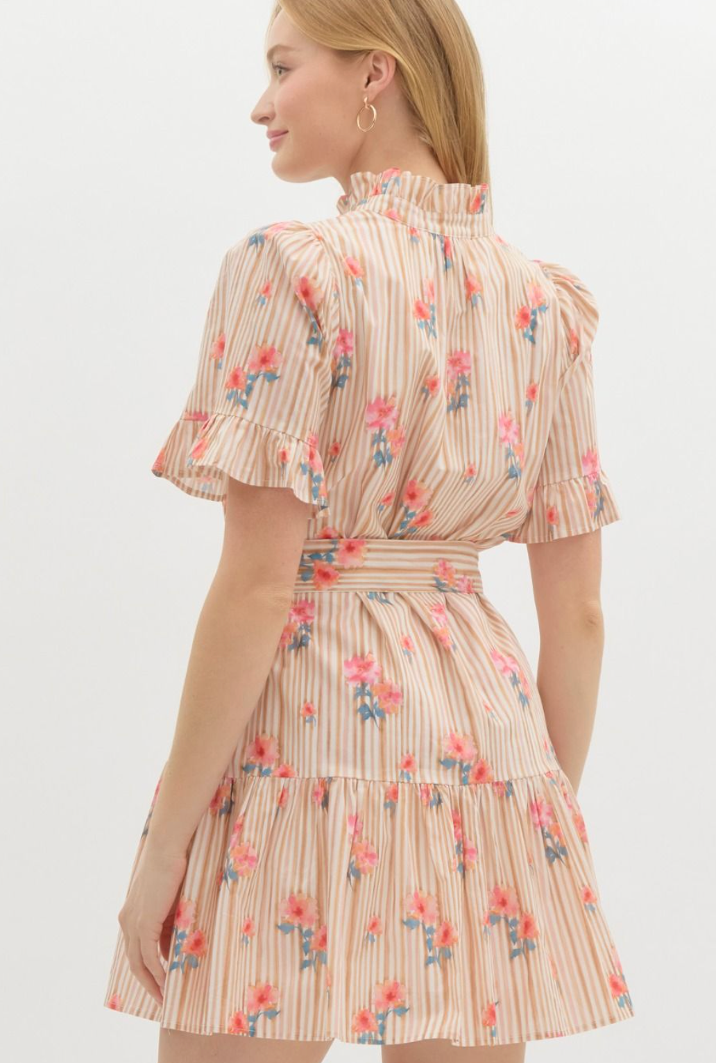 Taupe Stripe Floral Mini Dress