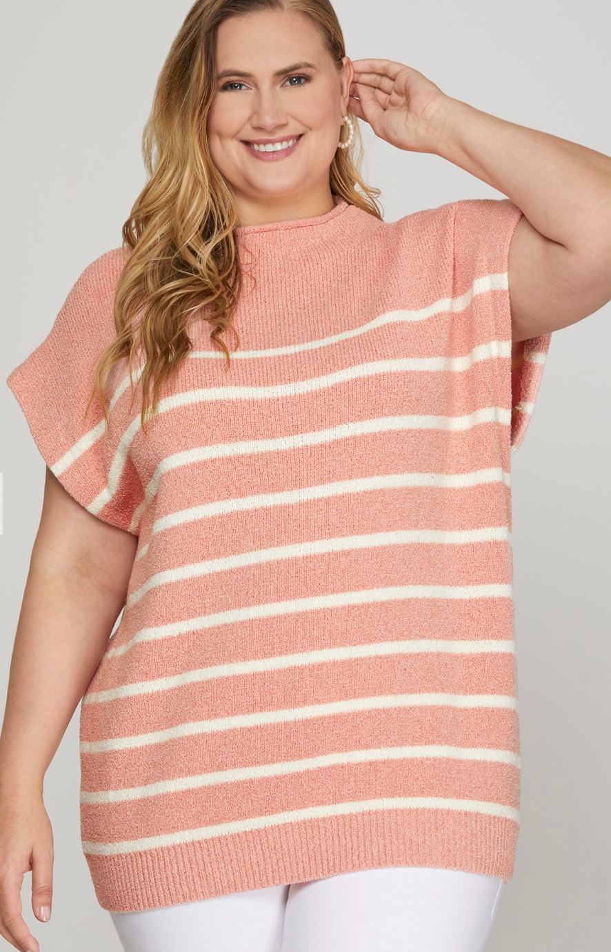 Rose Stripe Drop Shoulder SS Sweater