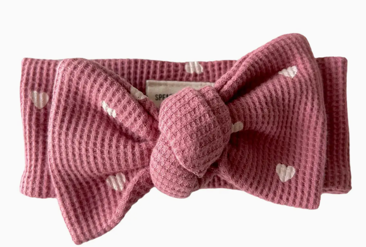 Mauve Heart Waffle Knit Bow