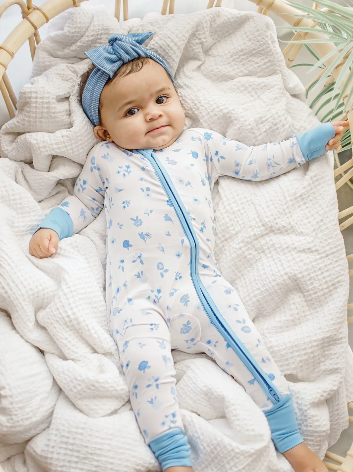 Blue Ditzy Floral Zip Onesie