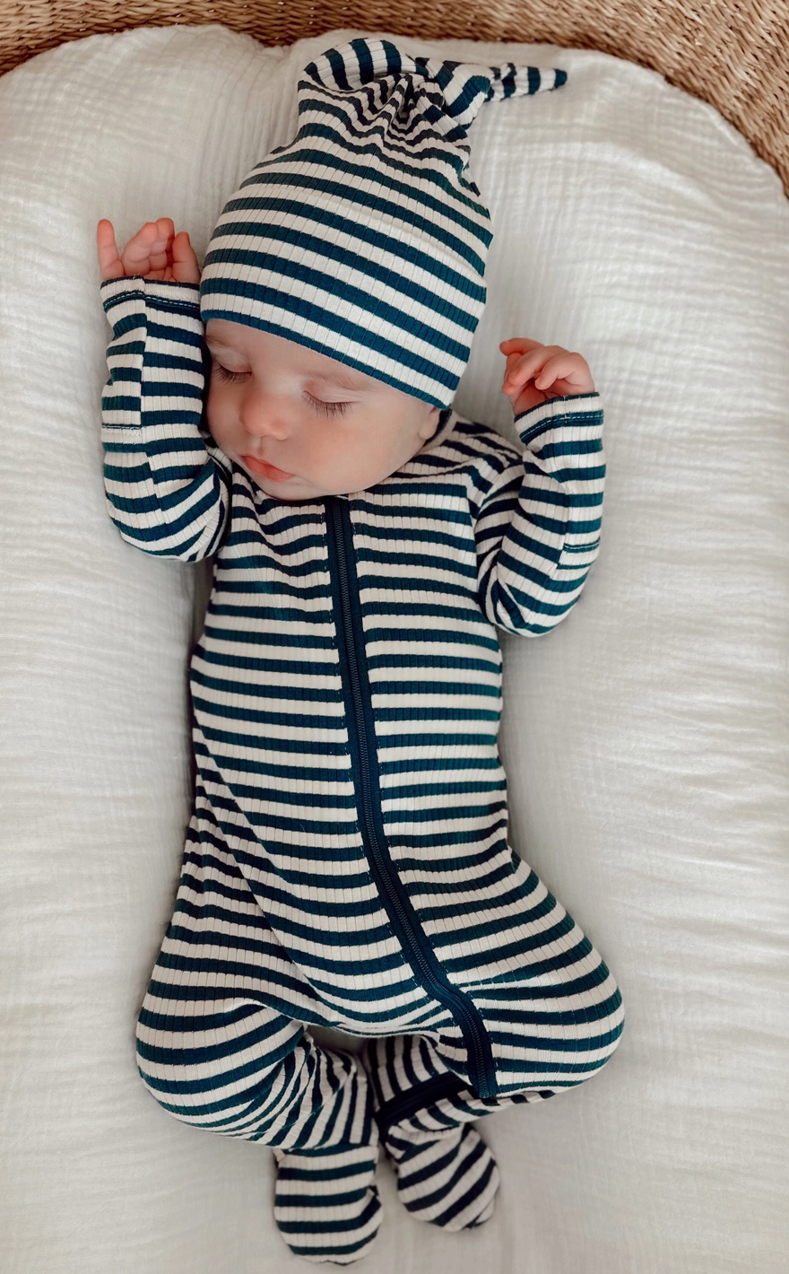 Steel Blue Stripe 2 Way Zip Onesie