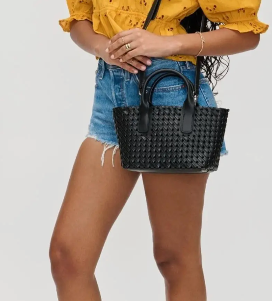 Black Mini Woven Tote Pouch